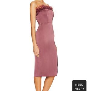 LPA Aurora Strapless Feather Trim Dress